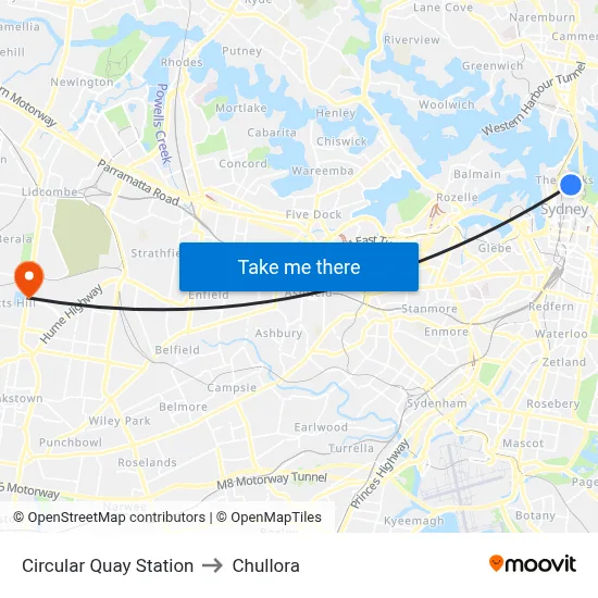 Circular Quay Station to Chullora map