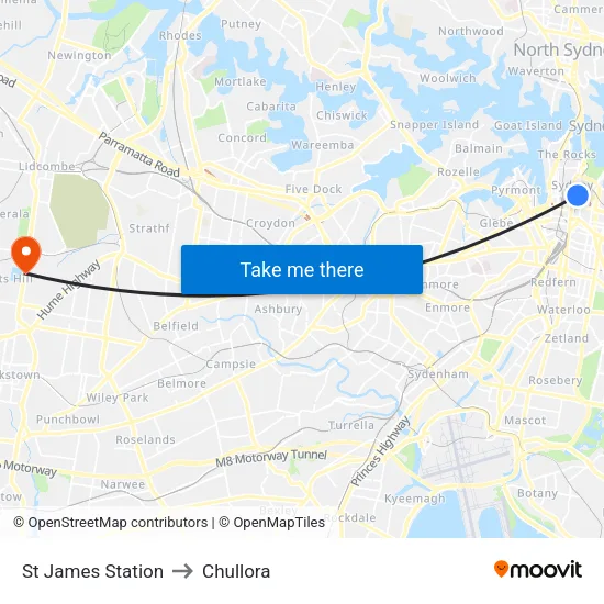 St James Station to Chullora map