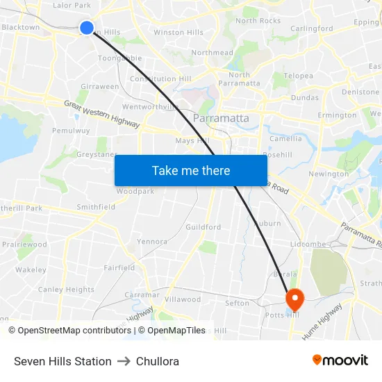 Seven Hills Station to Chullora map
