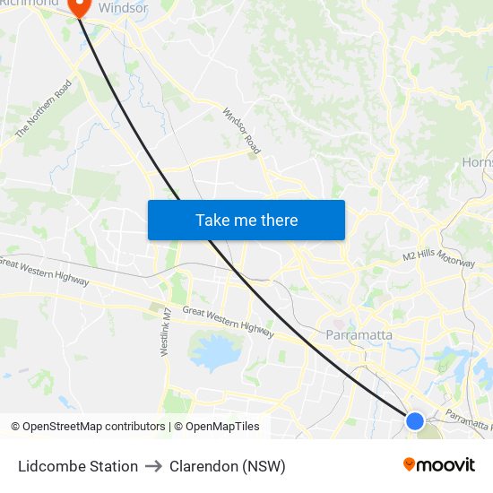 Lidcombe Station to Clarendon (NSW) map