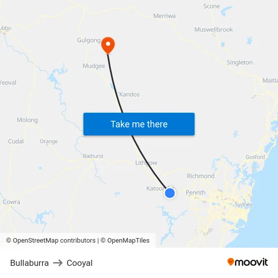 Bullaburra to Cooyal map