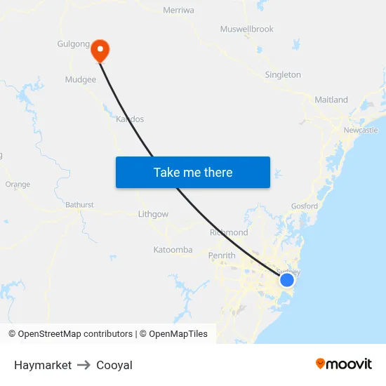 Haymarket to Cooyal map
