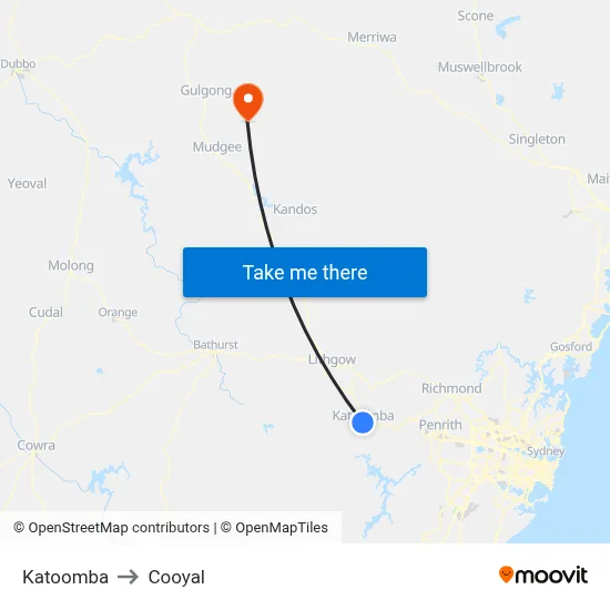 Katoomba to Cooyal map
