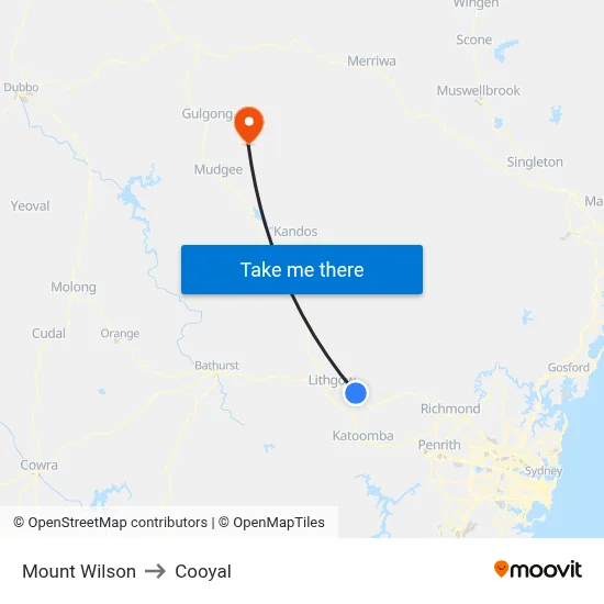 Mount Wilson to Cooyal map
