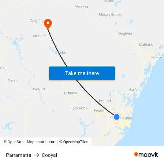 Parramatta to Cooyal map