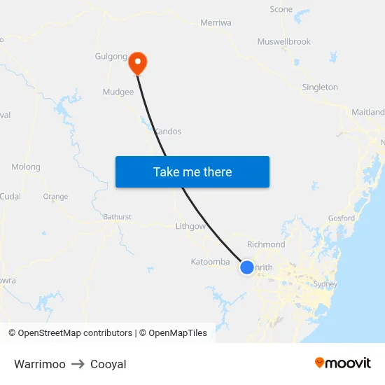 Warrimoo to Cooyal map