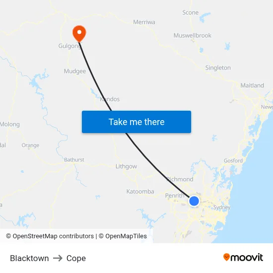 Blacktown to Cope map