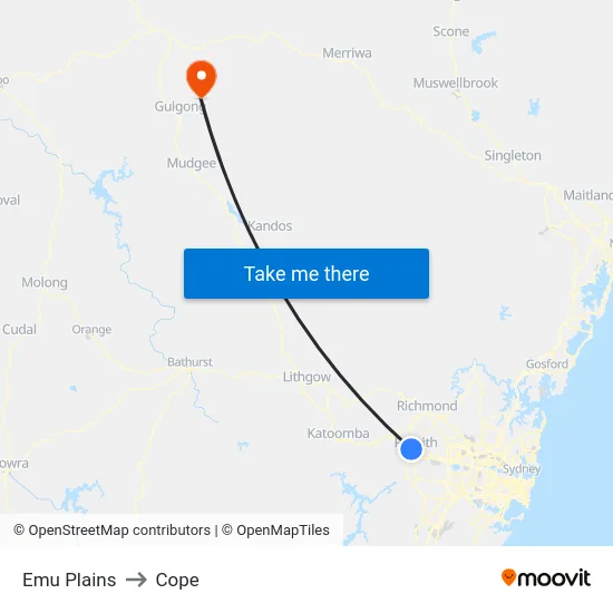 Emu Plains to Cope map