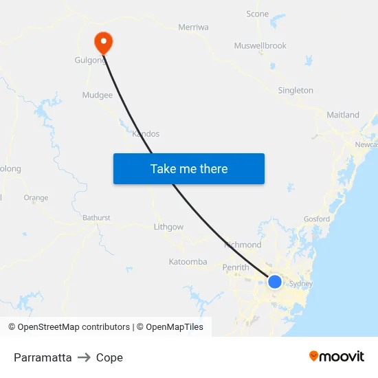 Parramatta to Cope map