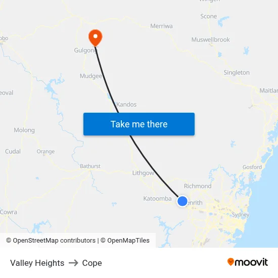 Valley Heights to Cope map