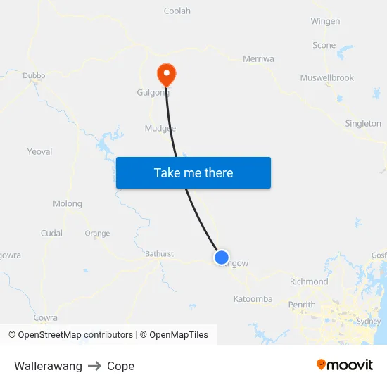 Wallerawang to Cope map