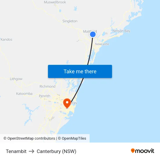 Tenambit to Canterbury (NSW) map