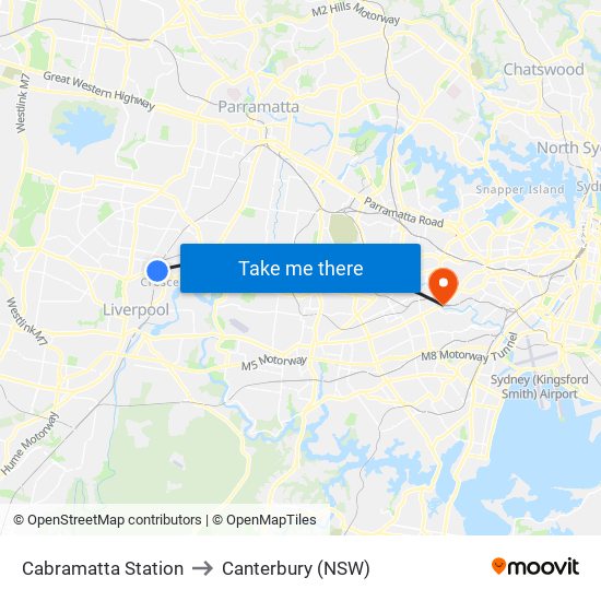 Cabramatta Station to Canterbury (NSW) map