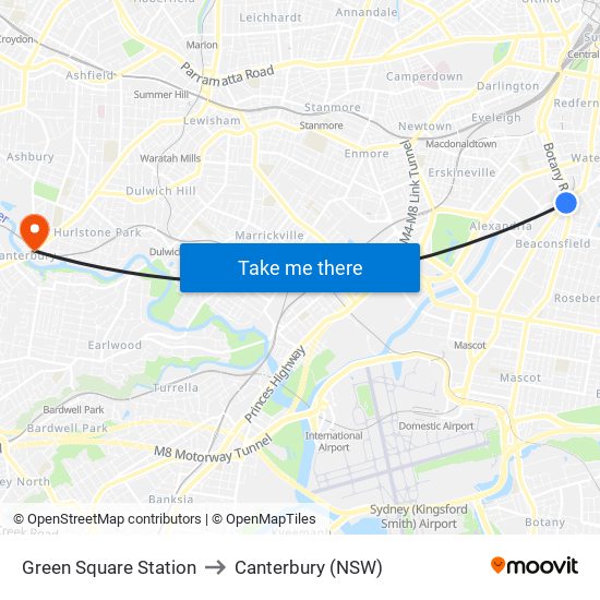 Green Square Station to Canterbury (NSW) map