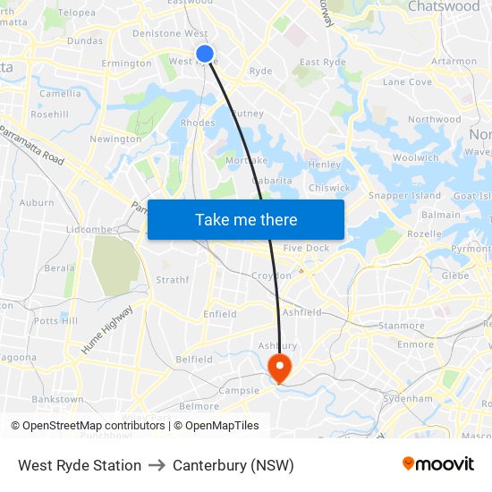 West Ryde Station to Canterbury (NSW) map