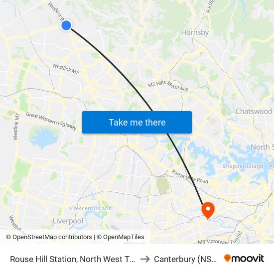 Rouse Hill Station, North West Twy to Canterbury (NSW) map