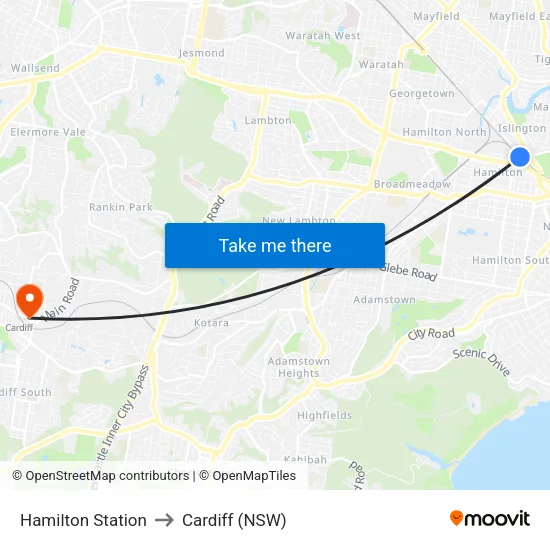 Hamilton Station to Cardiff (NSW) map