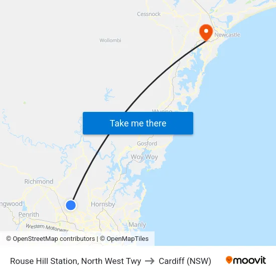 Rouse Hill Station, North West Twy to Cardiff (NSW) map