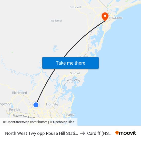 North West Twy opp Rouse Hill Station to Cardiff (NSW) map