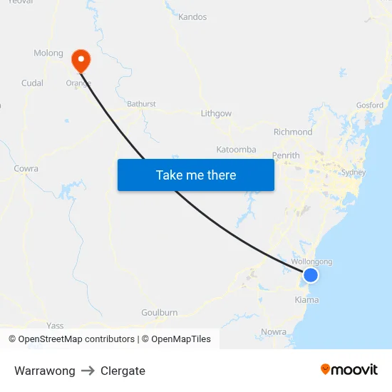 Warrawong to Clergate map