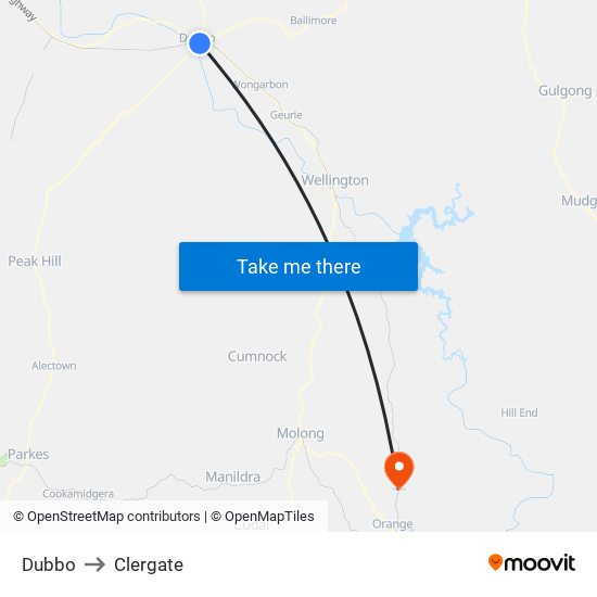 Dubbo to Clergate map