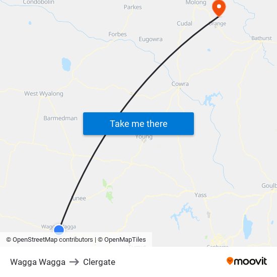 Wagga Wagga to Clergate map