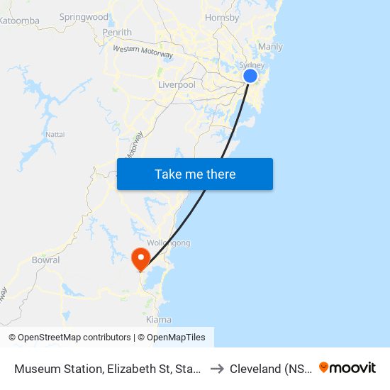 Museum Station, Elizabeth St, Stand C to Cleveland (NSW) map