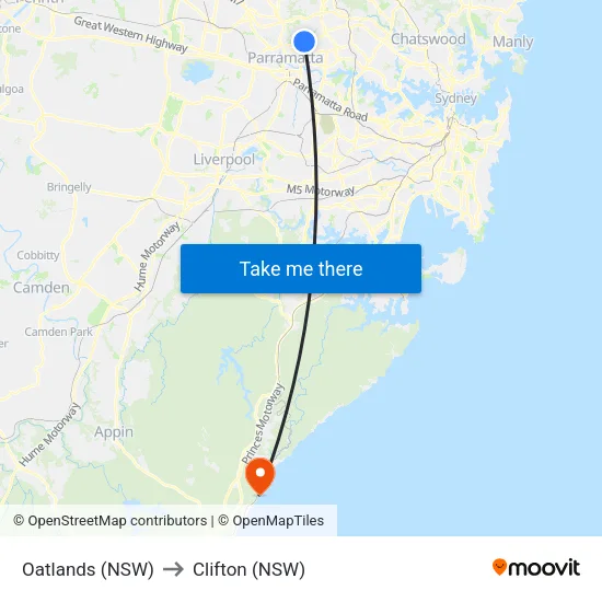 Oatlands (NSW) to Clifton (NSW) map