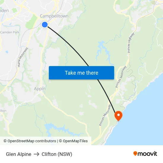 Glen Alpine to Clifton (NSW) map