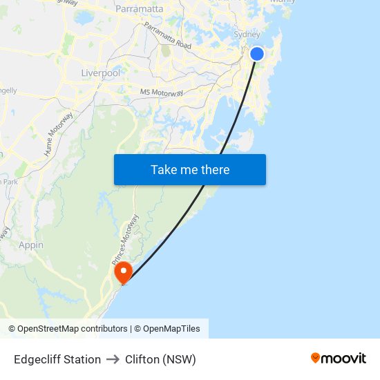 Edgecliff Station to Clifton (NSW) map