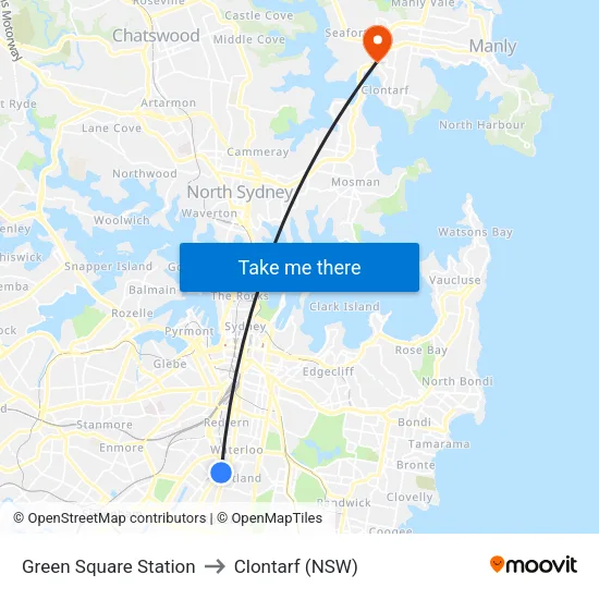 Green Square Station to Clontarf (NSW) map