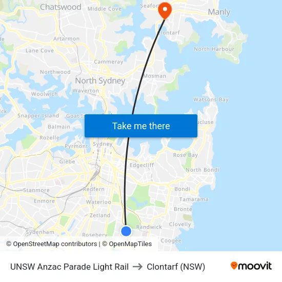 UNSW Anzac Parade Light Rail to Clontarf (NSW) map