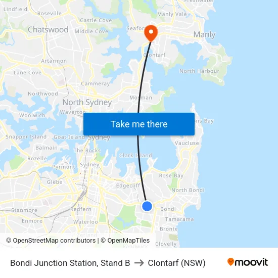 Bondi Junction Station, Stand B to Clontarf (NSW) map