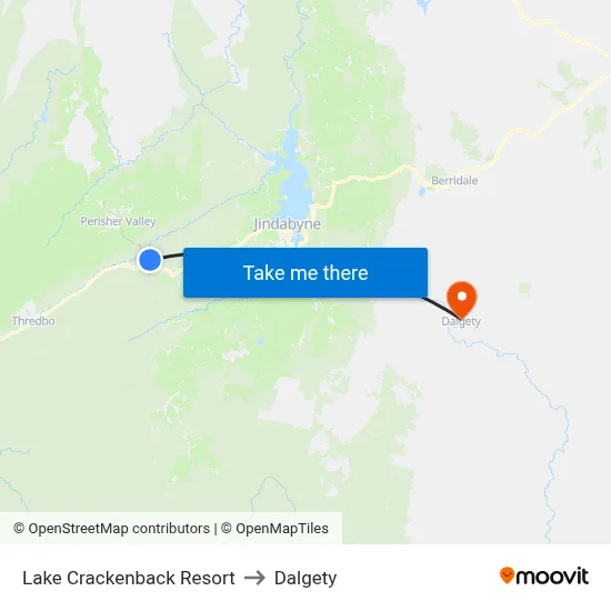 Lake Crackenback Resort to Dalgety map