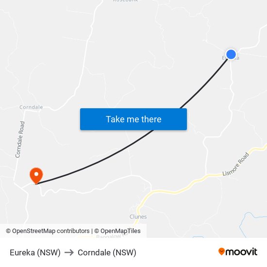 Eureka (NSW) to Corndale (NSW) map