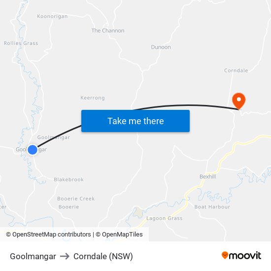 Goolmangar to Corndale (NSW) map