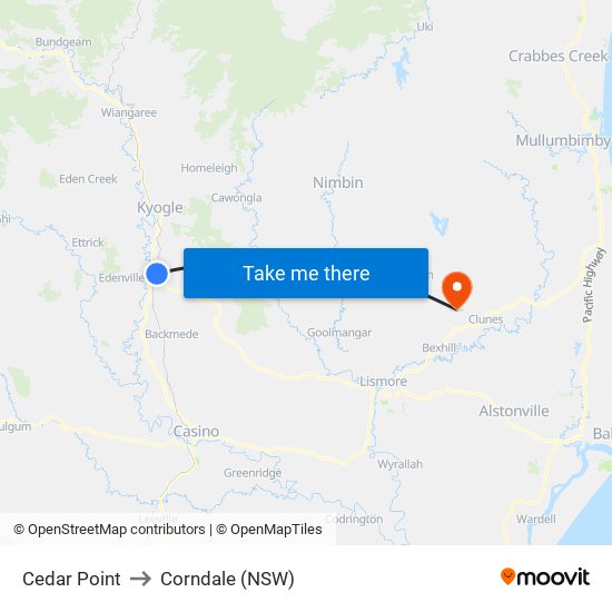 Cedar Point to Corndale (NSW) map