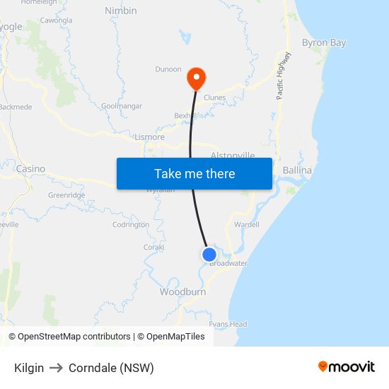 Kilgin to Corndale (NSW) map