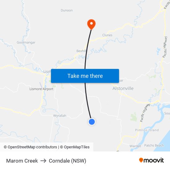 Marom Creek to Corndale (NSW) map