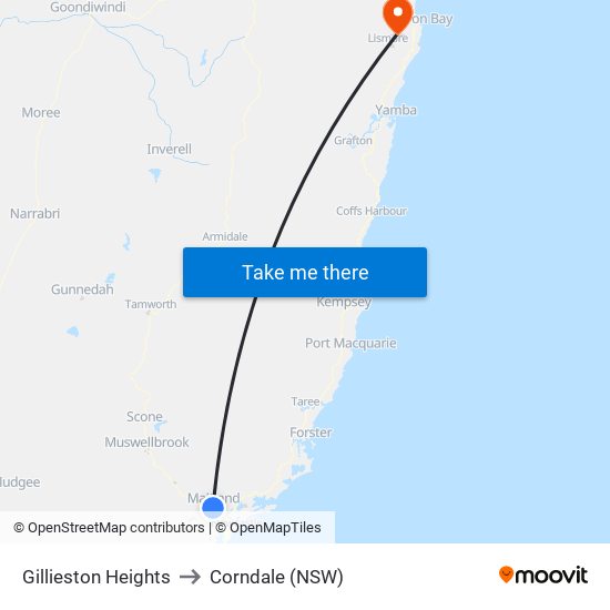 Gillieston Heights to Corndale (NSW) map