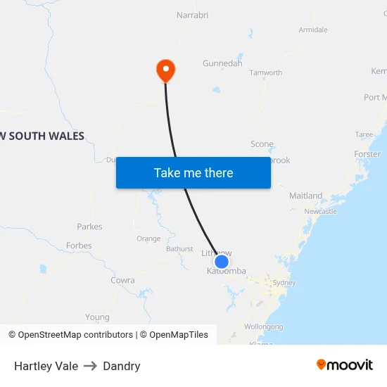 Hartley Vale to Dandry map