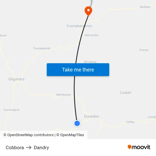 Cobbora to Dandry map