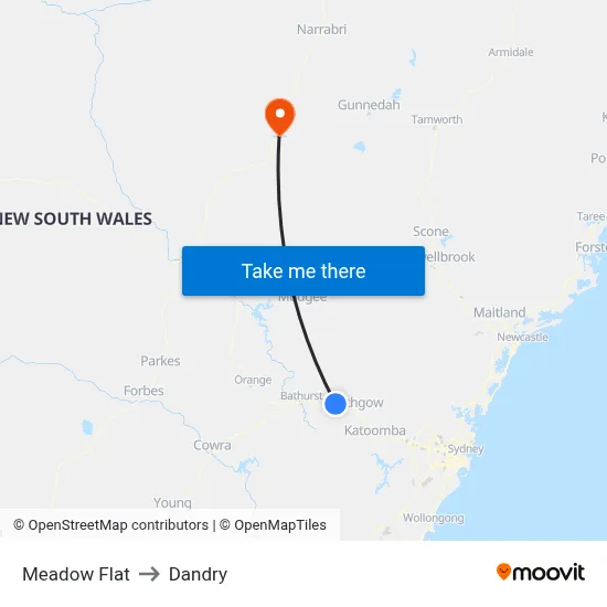 Meadow Flat to Dandry map