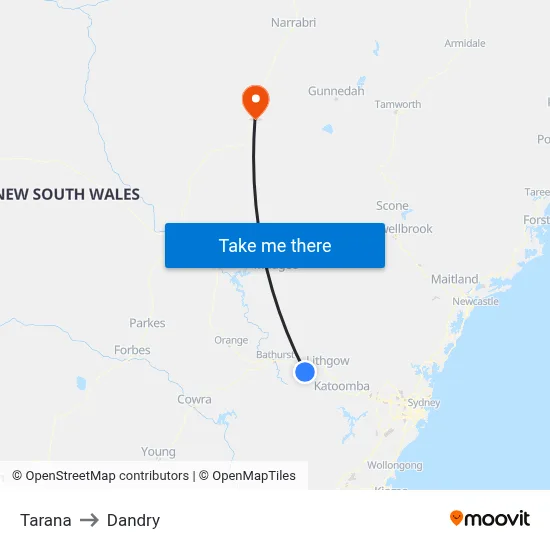 Tarana to Dandry map