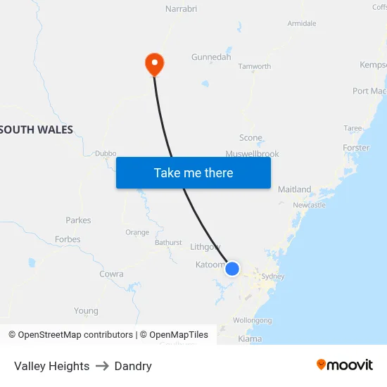 Valley Heights to Dandry map