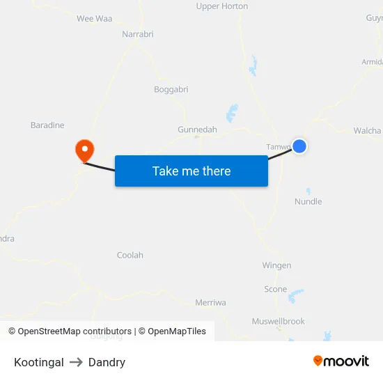 Kootingal to Dandry map