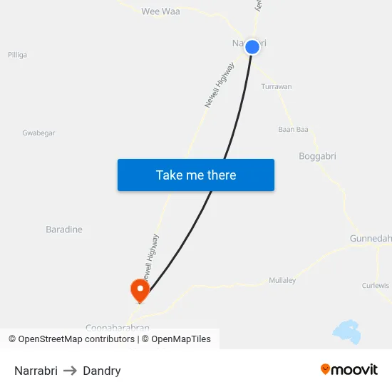 Narrabri to Dandry map