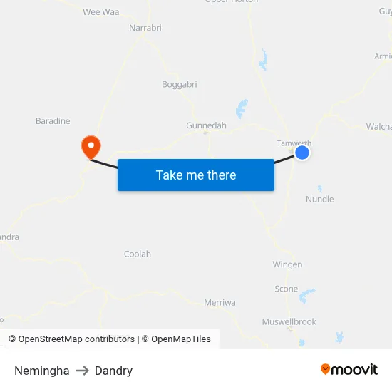 Nemingha to Dandry map