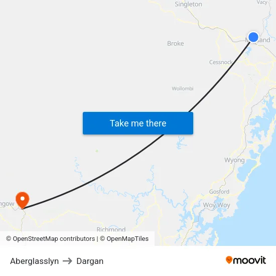 Aberglasslyn to Dargan map