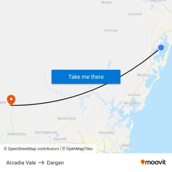 Arcadia Vale to Dargan map